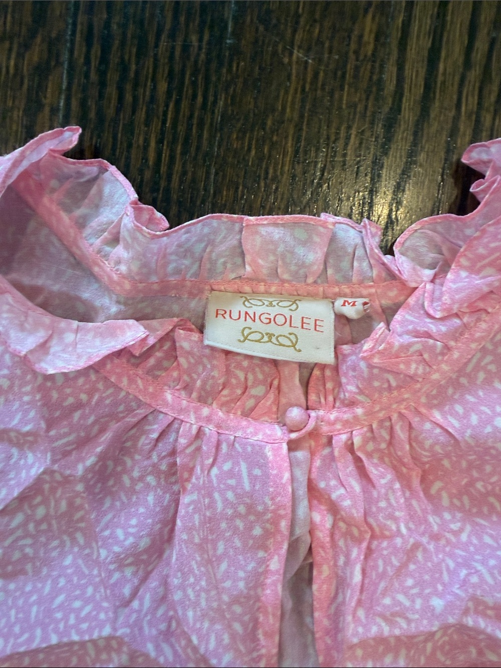 Pink Short-Sleeve Ruffled Neck Blouse - Picture 2 of 2